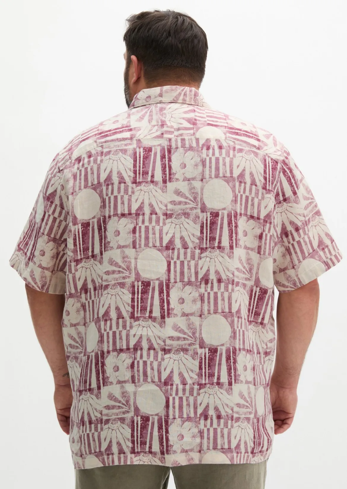 Kurzarm-Leinenhemd regular mit Allover-Print