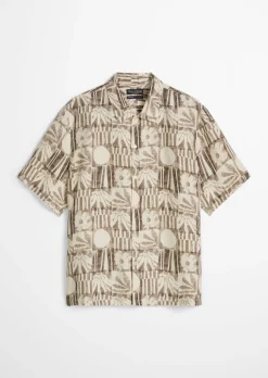 Kurzarm-Leinenhemd regular mit Allover-Print
