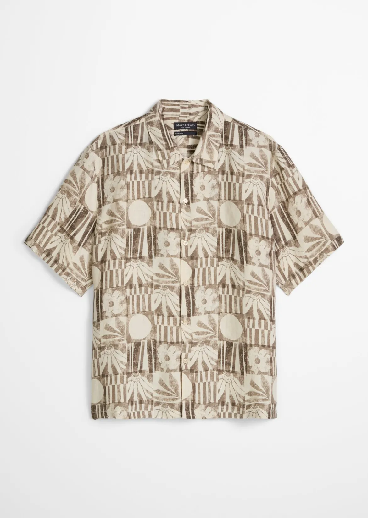 Kurzarm-Leinenhemd regular mit Allover-Print