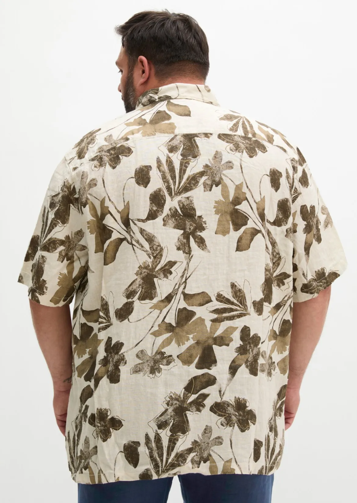 Kurzarm-Leinenhemd regular mit Allover-Print