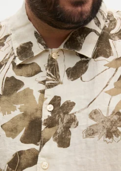 Kurzarm-Leinenhemd regular mit Allover-Print