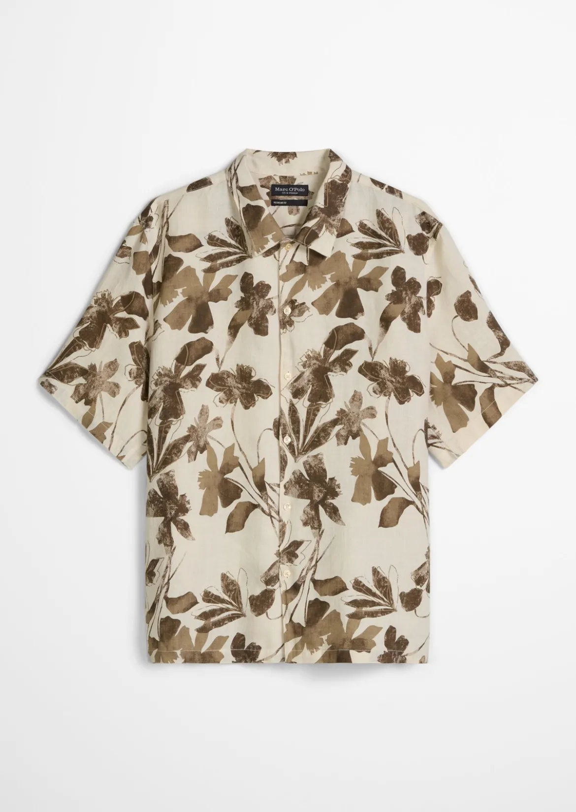 Kurzarm-Leinenhemd regular mit Allover-Print