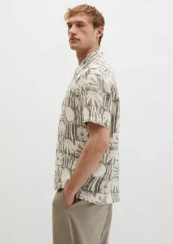 Kurzarm-Leinenhemd regular mit Allover-Print