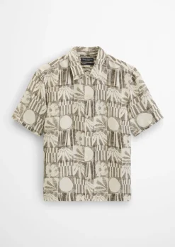 Kurzarm-Leinenhemd regular mit Allover-Print