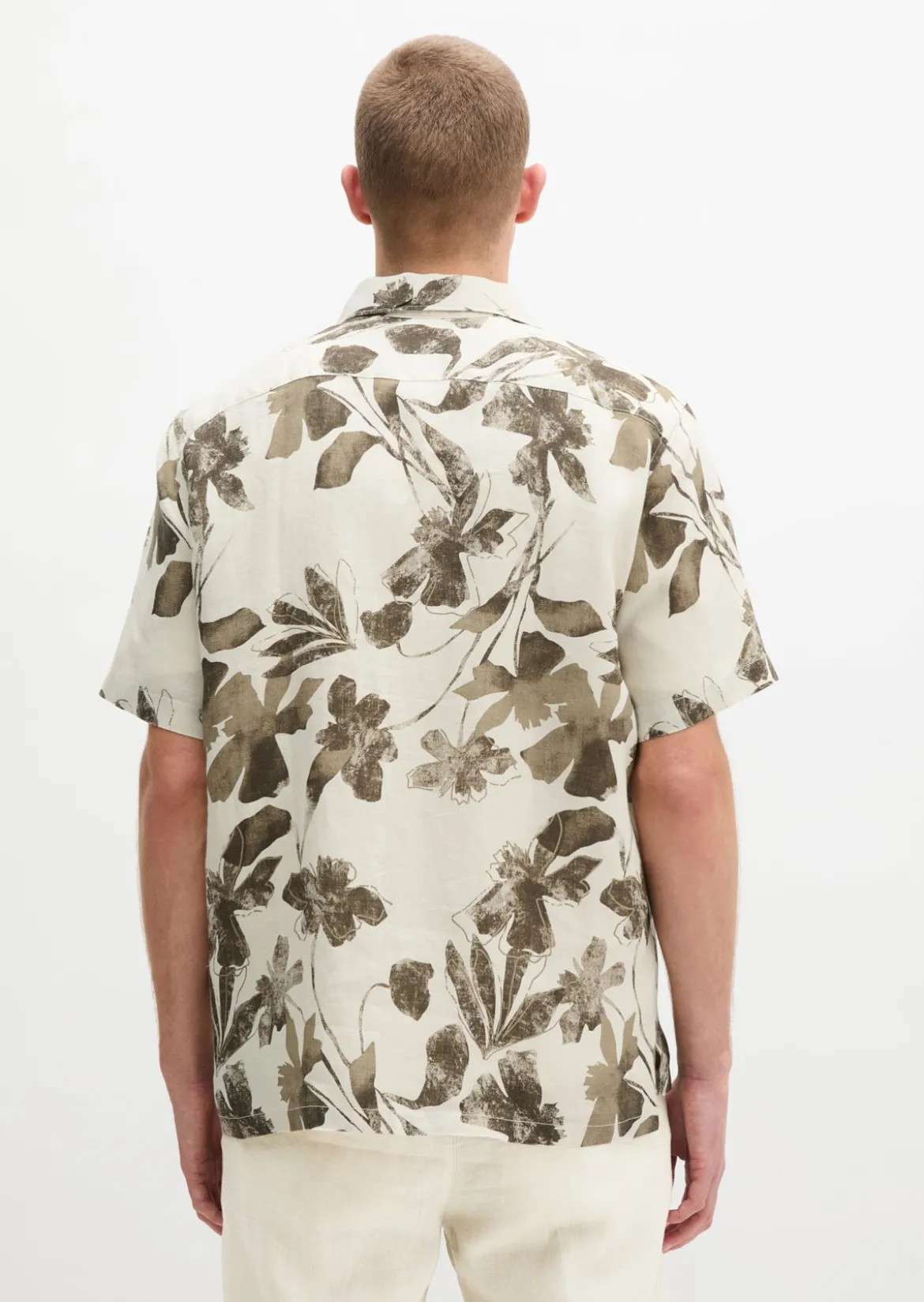 Kurzarm-Leinenhemd regular mit Allover-Print
