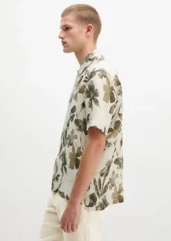 Kurzarm-Leinenhemd regular mit Allover-Print