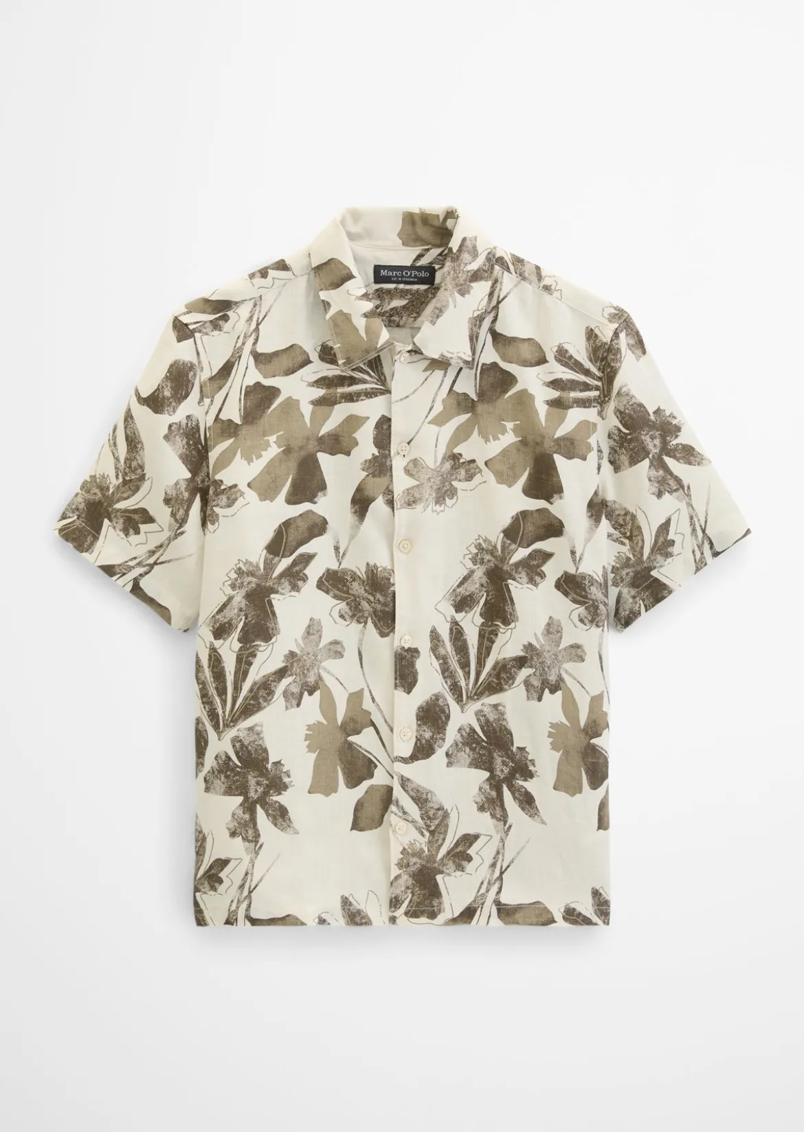 Kurzarm-Leinenhemd regular mit Allover-Print