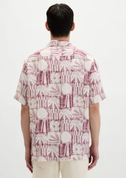 Kurzarm-Leinenhemd regular mit Allover-Print