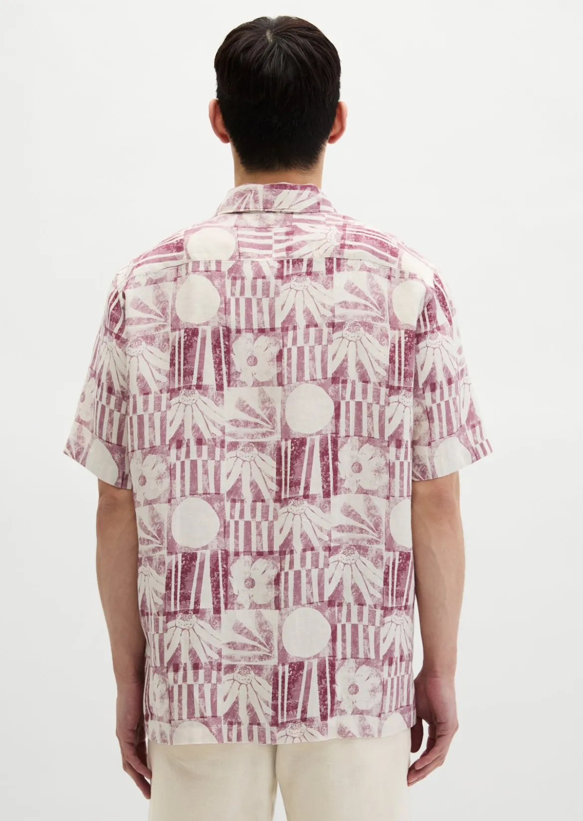 Kurzarm-Leinenhemd regular mit Allover-Print