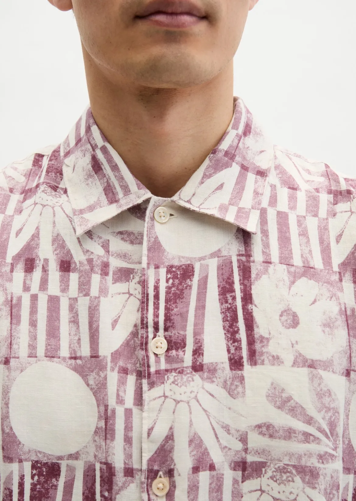 Kurzarm-Leinenhemd regular mit Allover-Print