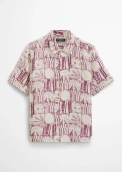 Kurzarm-Leinenhemd regular mit Allover-Print
