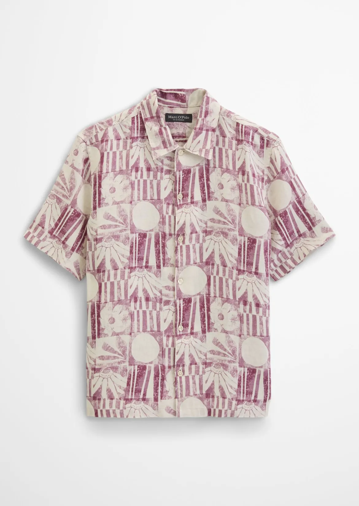 Kurzarm-Leinenhemd regular mit Allover-Print