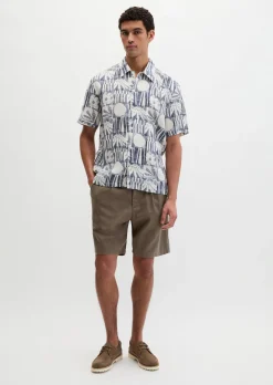 Kurzarm-Leinenhemd regular mit Allover-Print