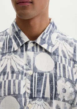Kurzarm-Leinenhemd regular mit Allover-Print