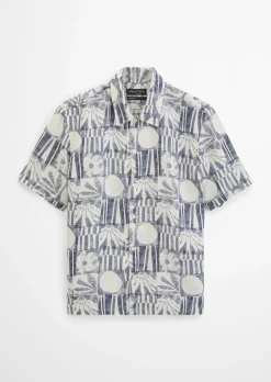 Kurzarm-Leinenhemd regular mit Allover-Print