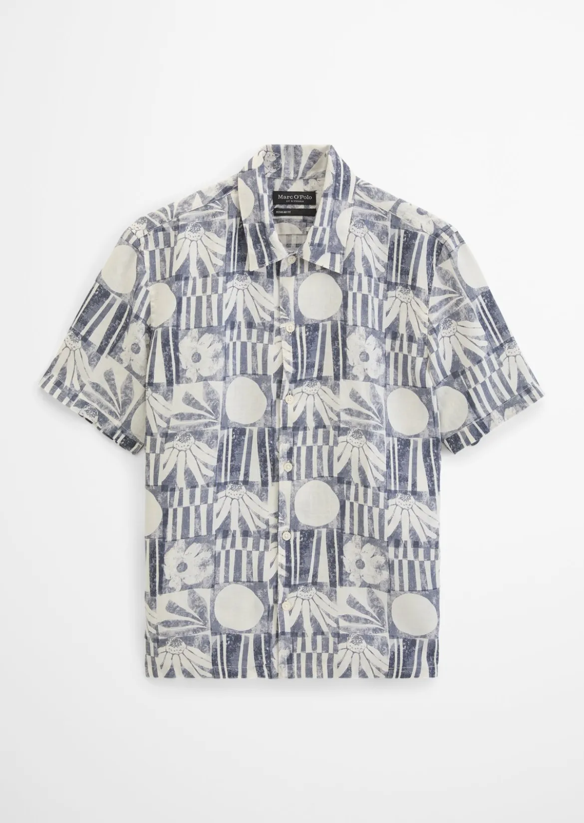 Kurzarm-Leinenhemd regular mit Allover-Print