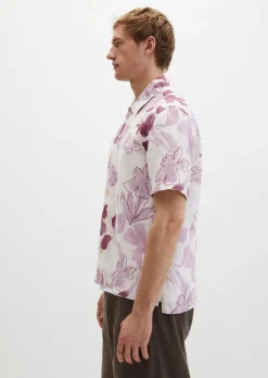 Kurzarm-Leinenhemd regular mit Allover-Print