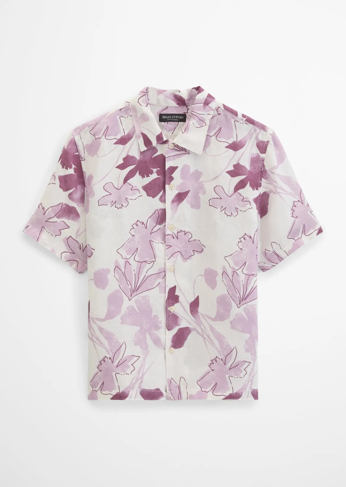 Kurzarm-Leinenhemd regular mit Allover-Print