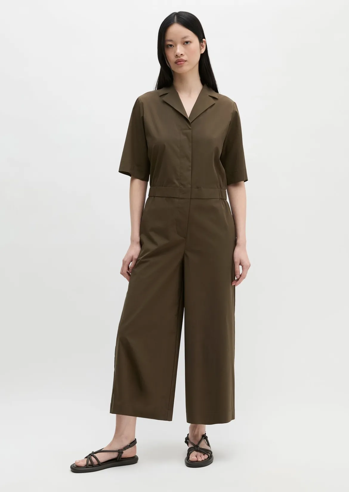 Kurzarm-Overall regular aus Popeline-Stretch