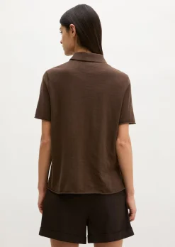 Kurzarm-Polo-Cardigan regular aus Organic Cotton-Leinen-Mix
