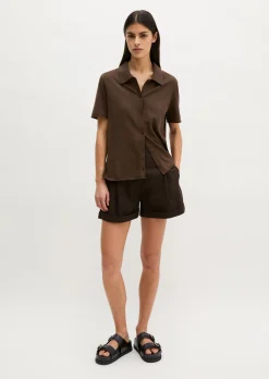 Kurzarm-Polo-Cardigan regular aus Organic Cotton-Leinen-Mix