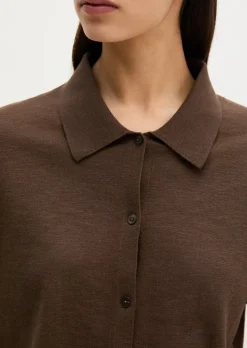Kurzarm-Polo-Cardigan regular aus Organic Cotton-Leinen-Mix