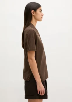 Kurzarm-Polo-Cardigan regular aus Organic Cotton-Leinen-Mix