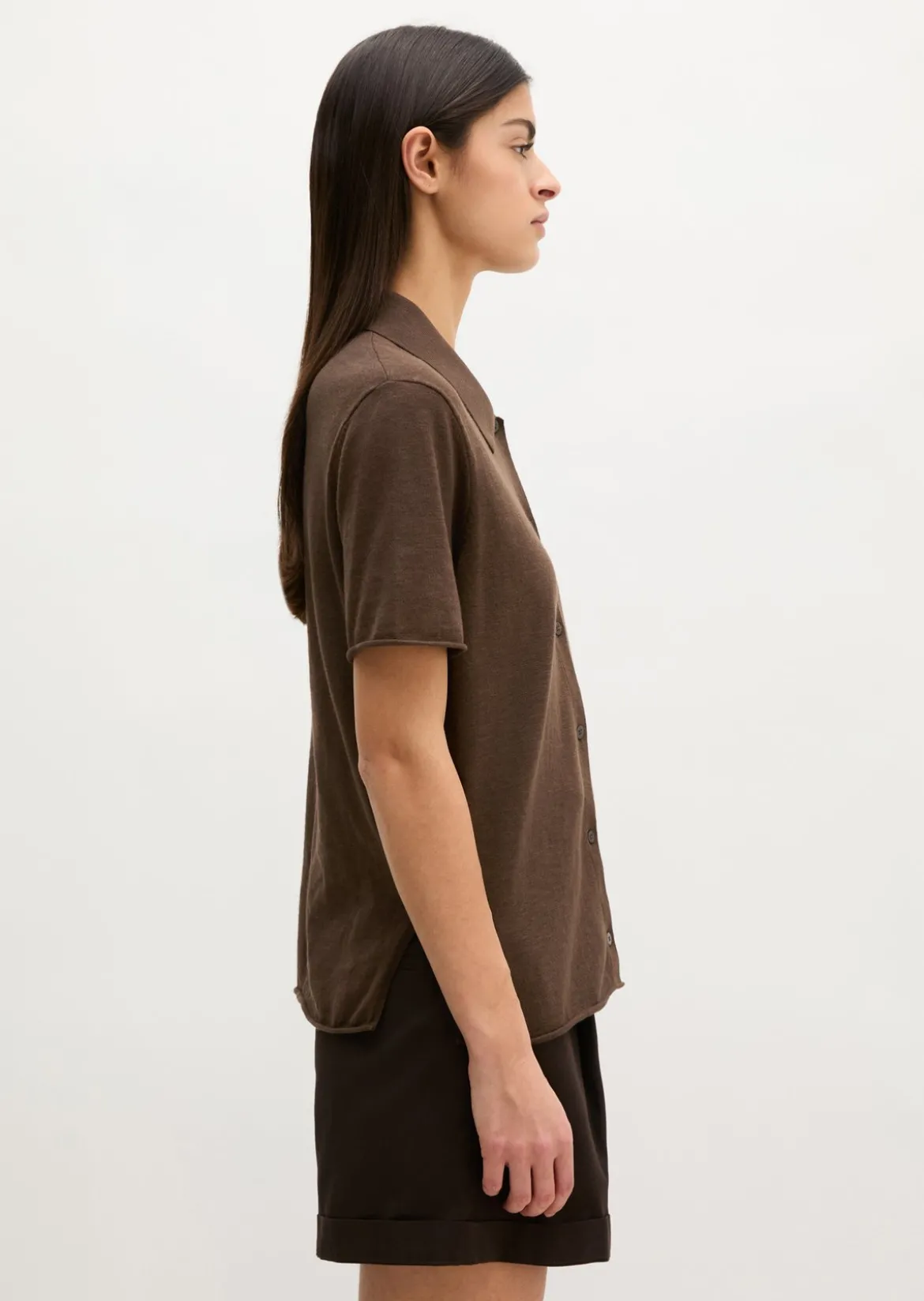 Kurzarm-Polo-Cardigan regular aus Organic Cotton-Leinen-Mix