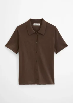 Kurzarm-Polo-Cardigan regular aus Organic Cotton-Leinen-Mix
