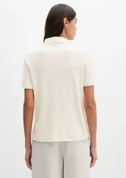 Kurzarm-Polo-Cardigan regular aus Organic Cotton-Leinen-Mix