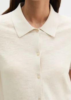 Kurzarm-Polo-Cardigan regular aus Organic Cotton-Leinen-Mix