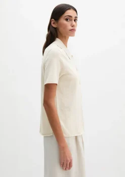 Kurzarm-Polo-Cardigan regular aus Organic Cotton-Leinen-Mix
