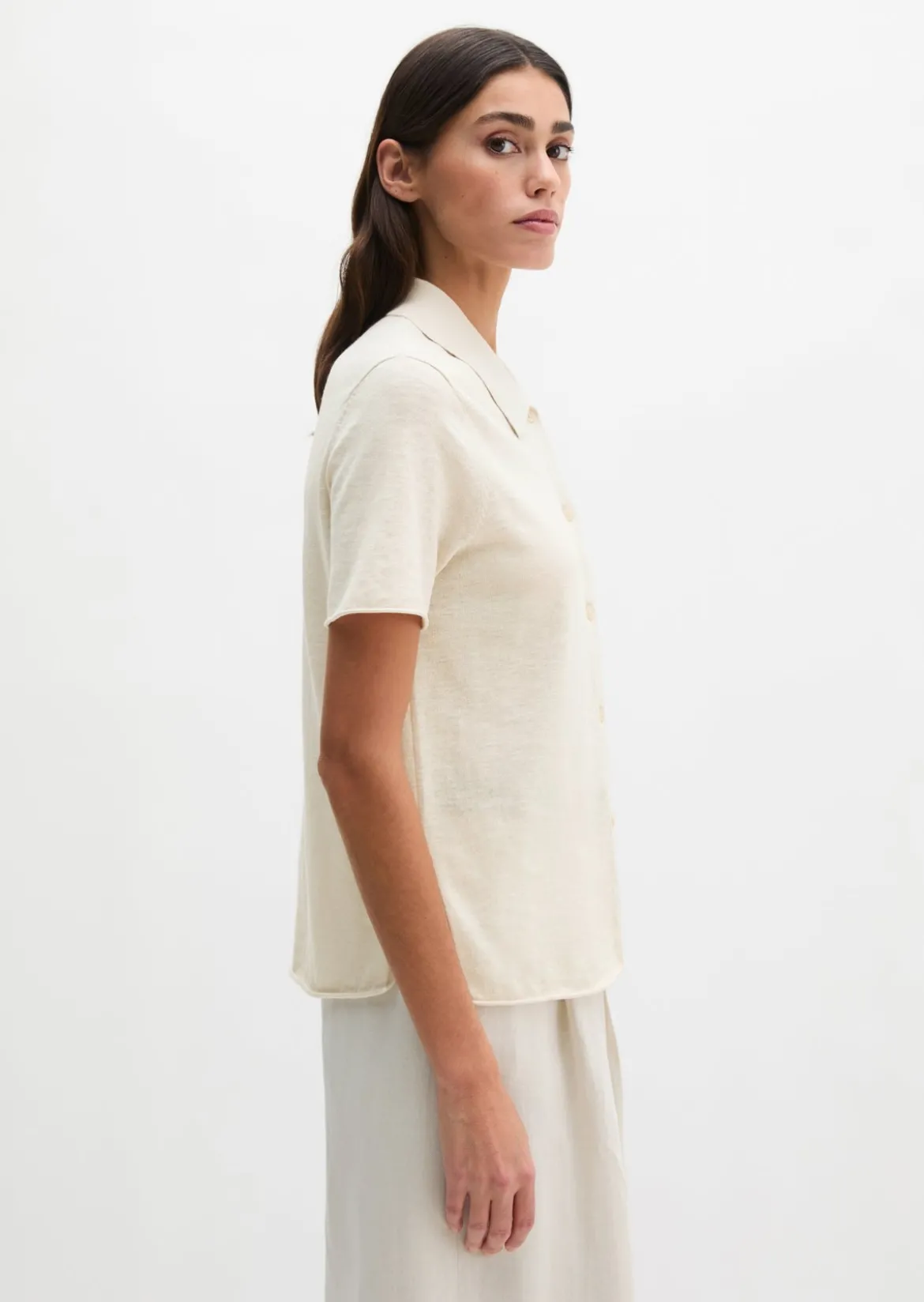 Kurzarm-Polo-Cardigan regular aus Organic Cotton-Leinen-Mix