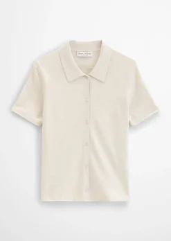Kurzarm-Polo-Cardigan regular aus Organic Cotton-Leinen-Mix