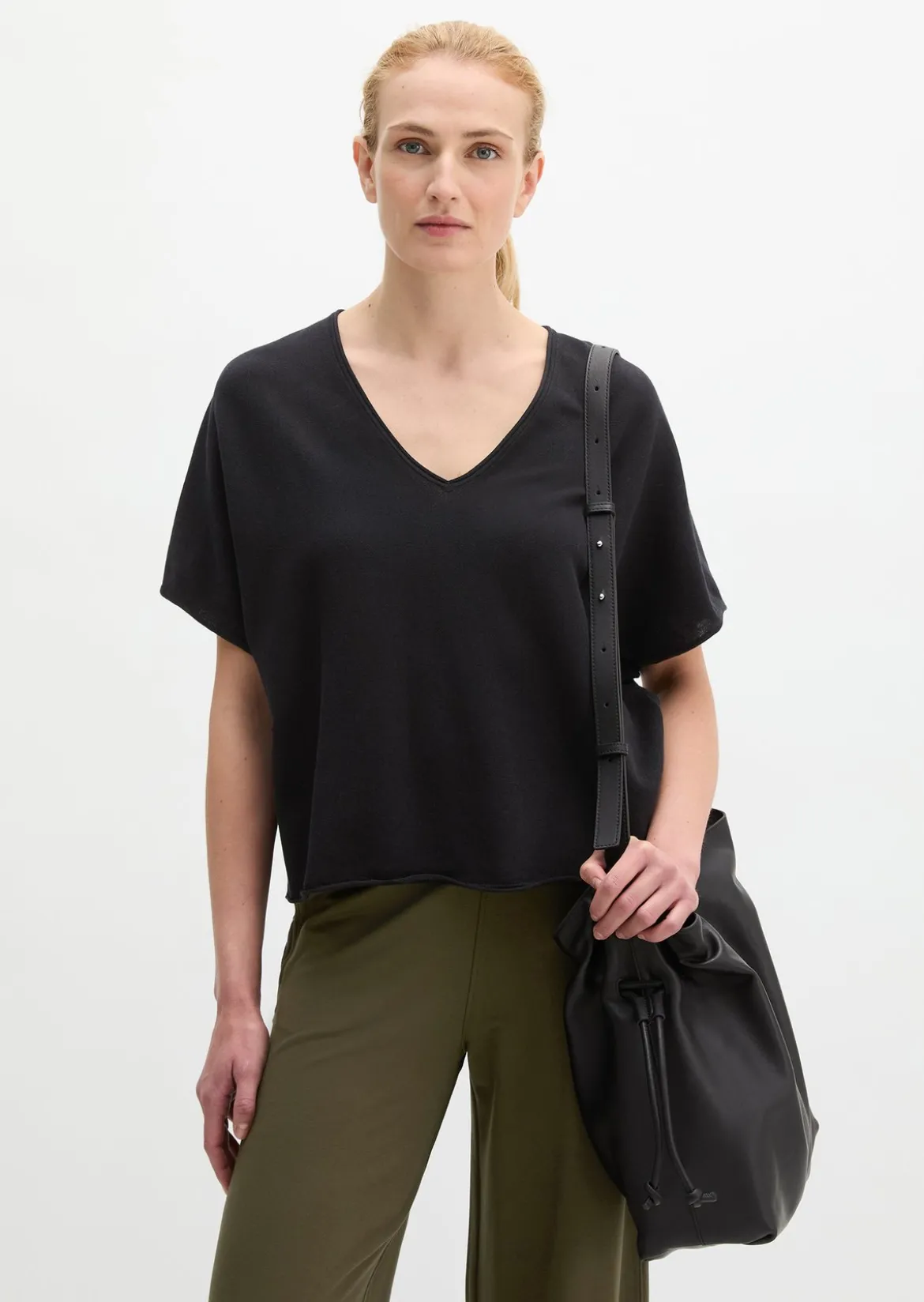 Kurzarm-Pullover loose aus reinem Baumwollgarn