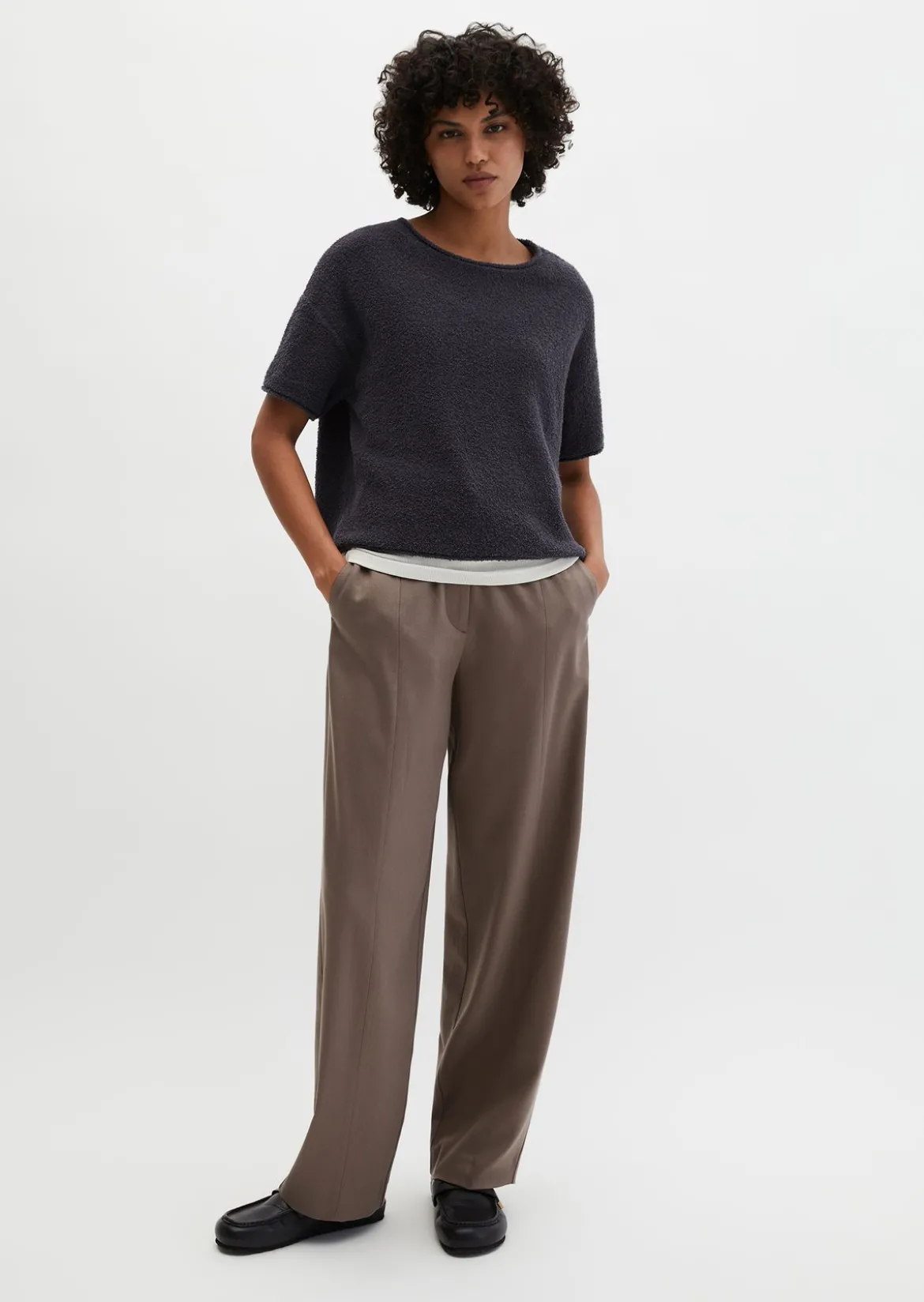 Kurzarm-Pullover oversize aus Bouclé-Garn