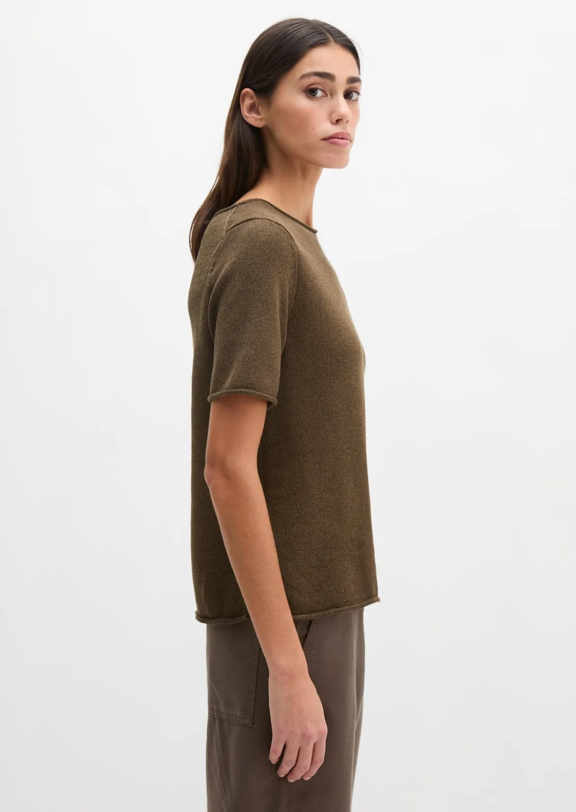 Kurzarm-Pullover regular aus Organic Cotton-Leinen-Mix