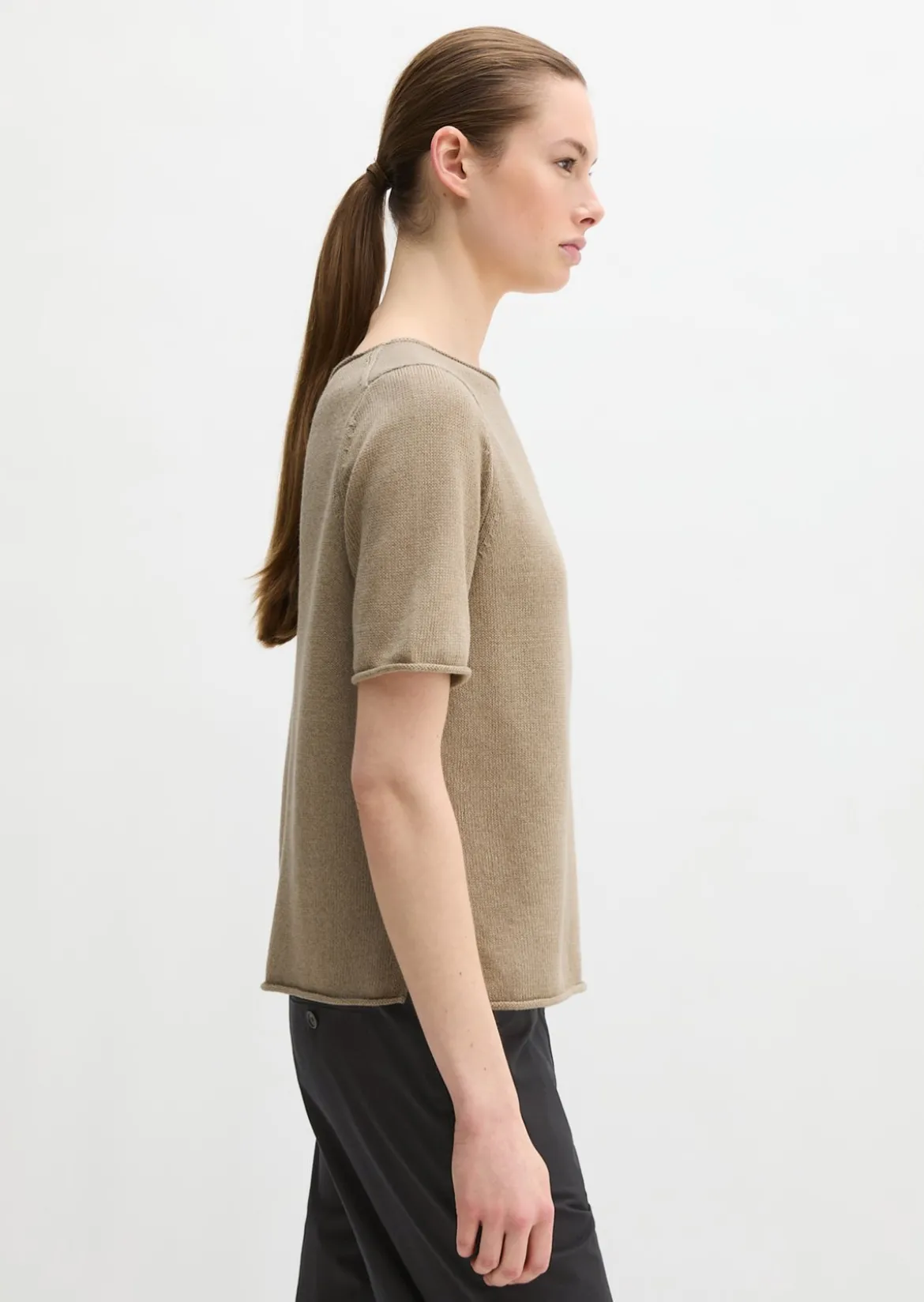 Kurzarm-Pullover regular aus Organic Cotton-Leinen-Mix