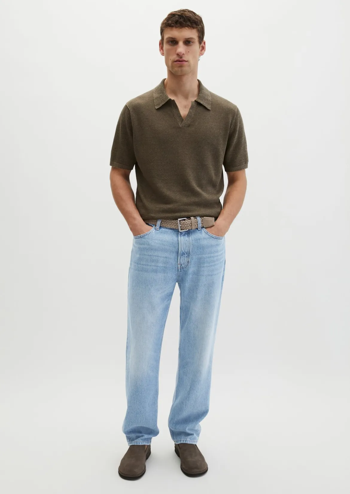 Kurzarm-Pullover regular aus Bio-Baumwolle und Leinen