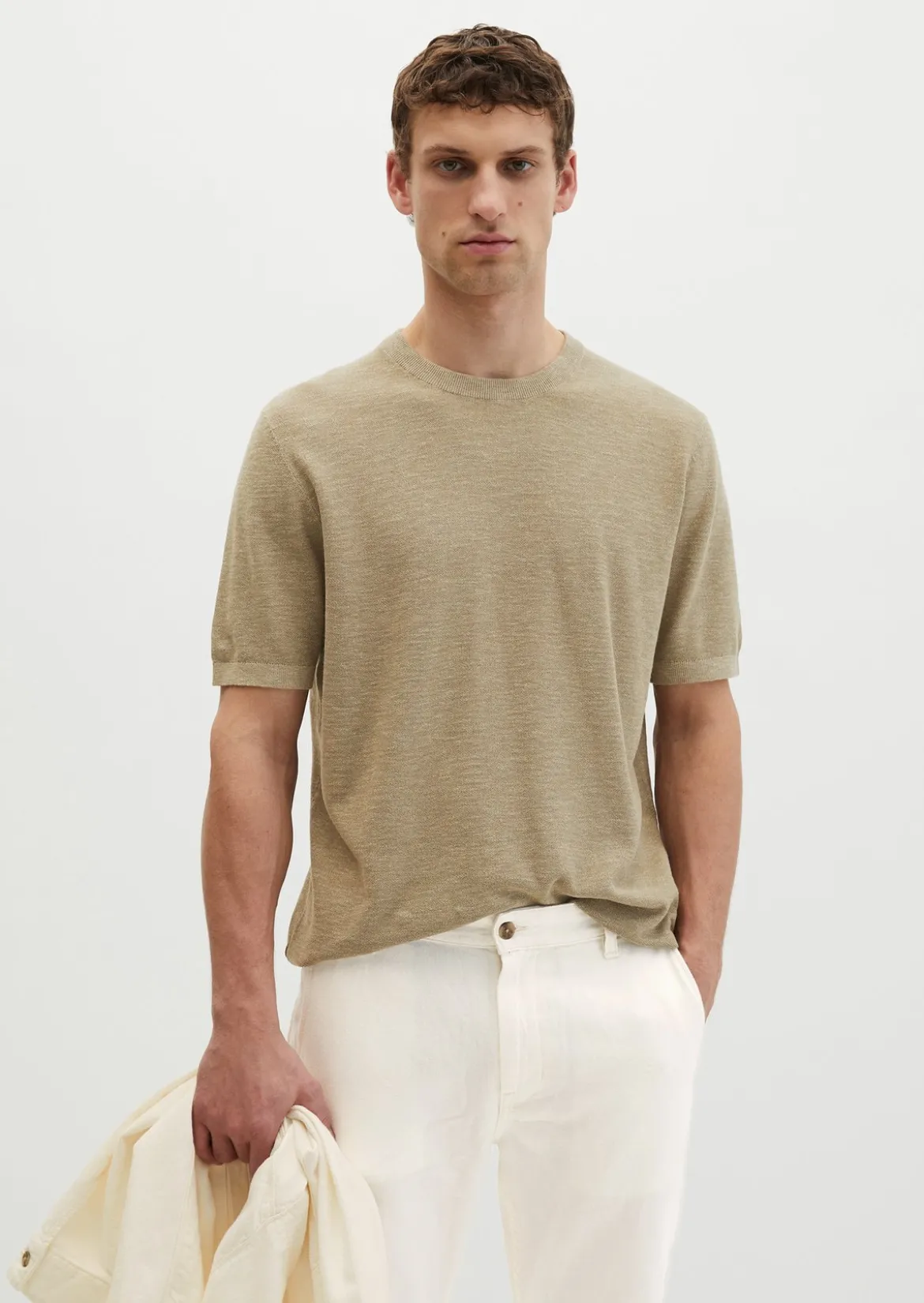 Kurzarm-Pullover regular aus Bio-Baumwolle und Leinen