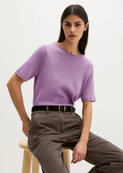 Kurzarm-Pullover regular aus Organic Cotton-Leinen-Mix