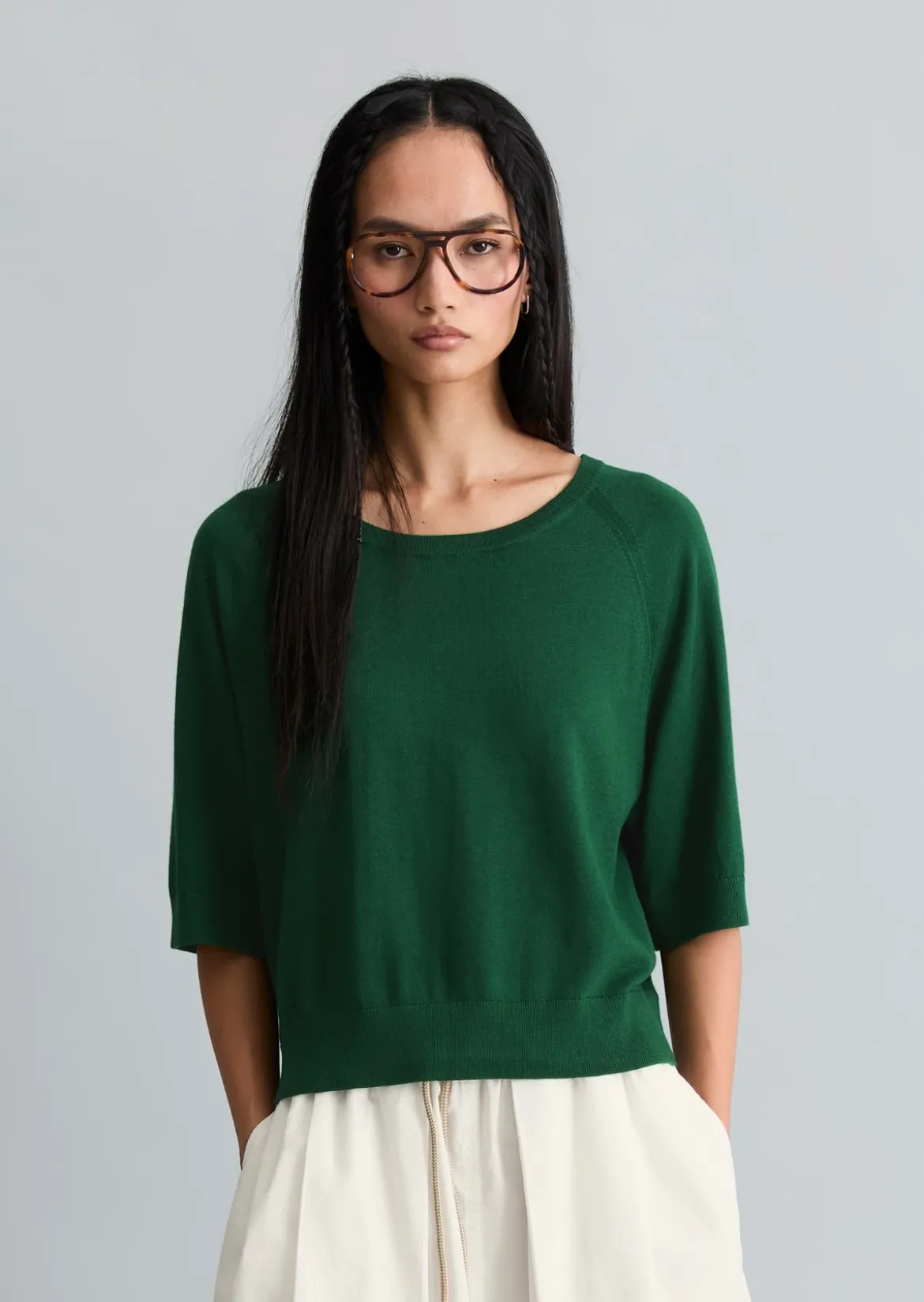 Kurzarm-Pullover relaxed aus weichem Organic-Cotton-Modal-Mix