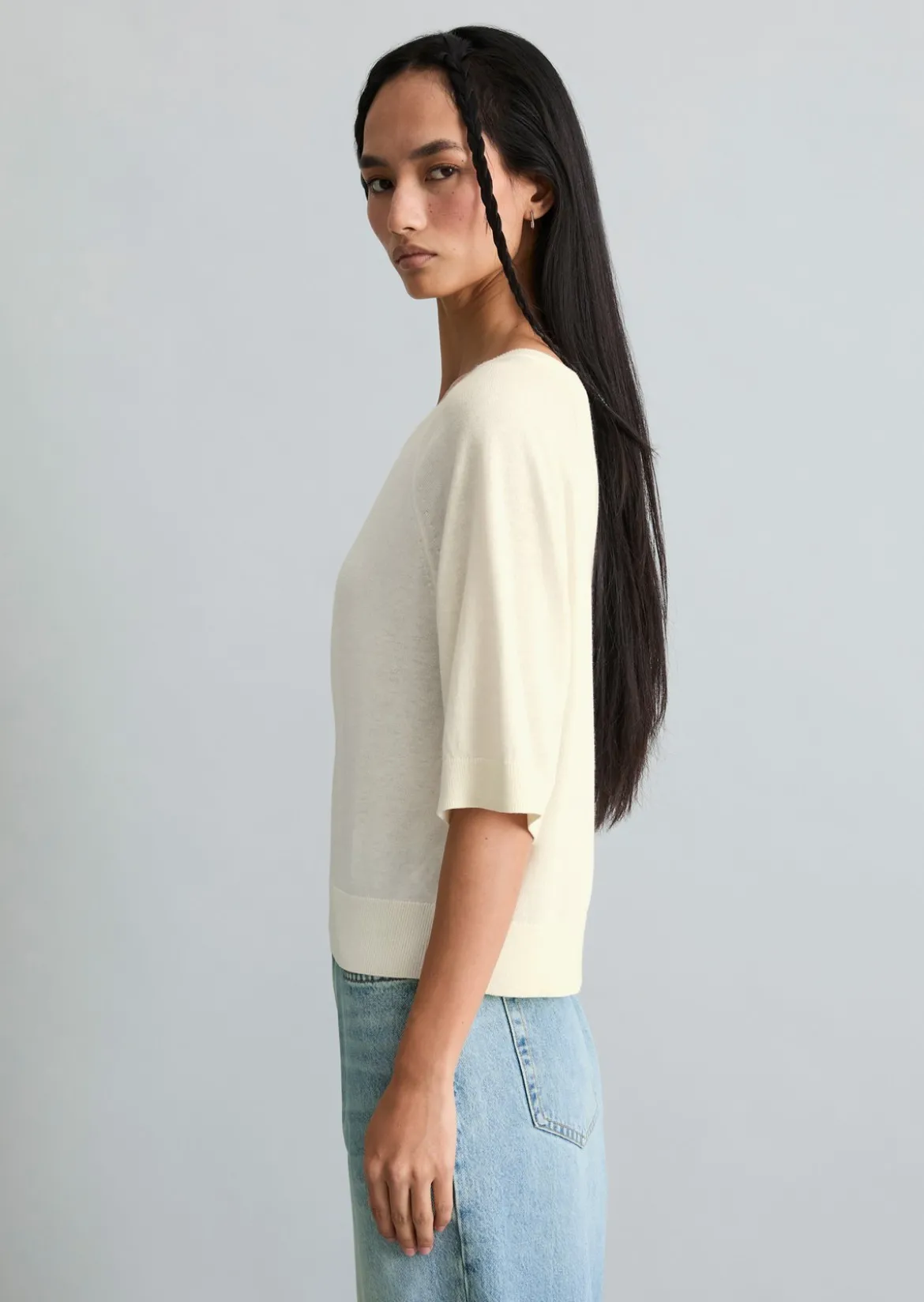 Kurzarm-Pullover relaxed aus weichem Organic-Cotton-Modal-Mix