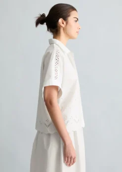 Kurzarm-Spitzenbluse relaxed mit Broderie Anglaise