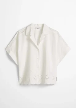 Kurzarm-Spitzenbluse relaxed mit Broderie Anglaise