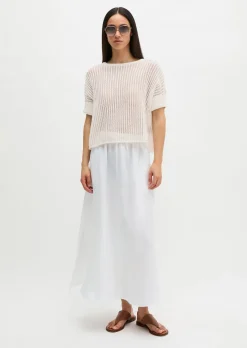 Kurzarm-Strickpullover boxy aus Organic Cotton-Leinen-Mix
