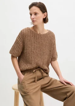 Kurzarm-Strickpullover boxy aus Bändchengarn