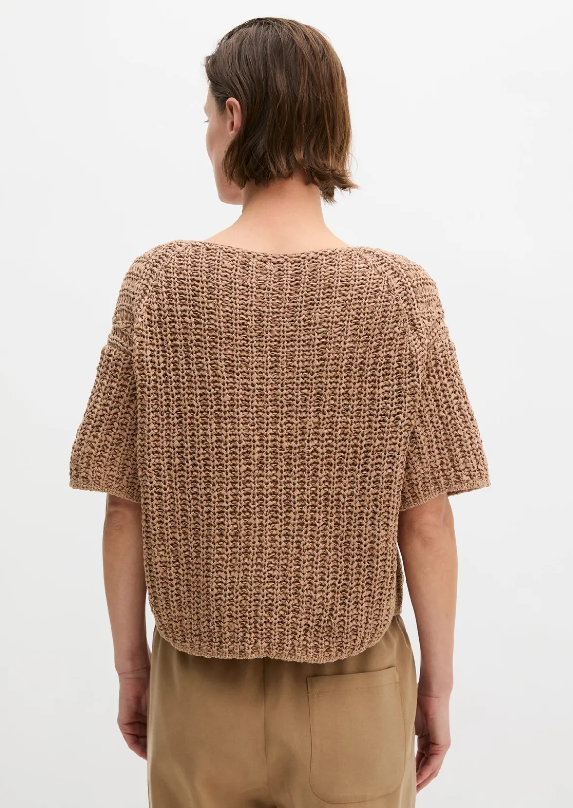 Kurzarm-Strickpullover boxy aus Bändchengarn