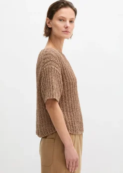 Kurzarm-Strickpullover boxy aus Bändchengarn