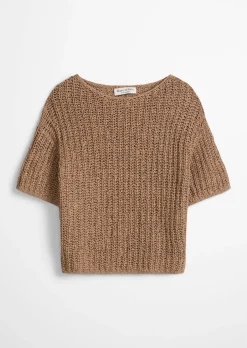 Kurzarm-Strickpullover boxy aus Bändchengarn